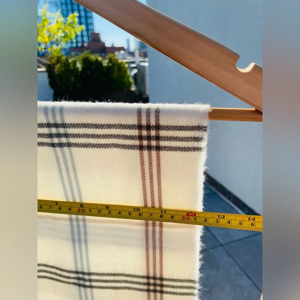 100% CASHMERE European Fringed Plaid Cream Scarf
